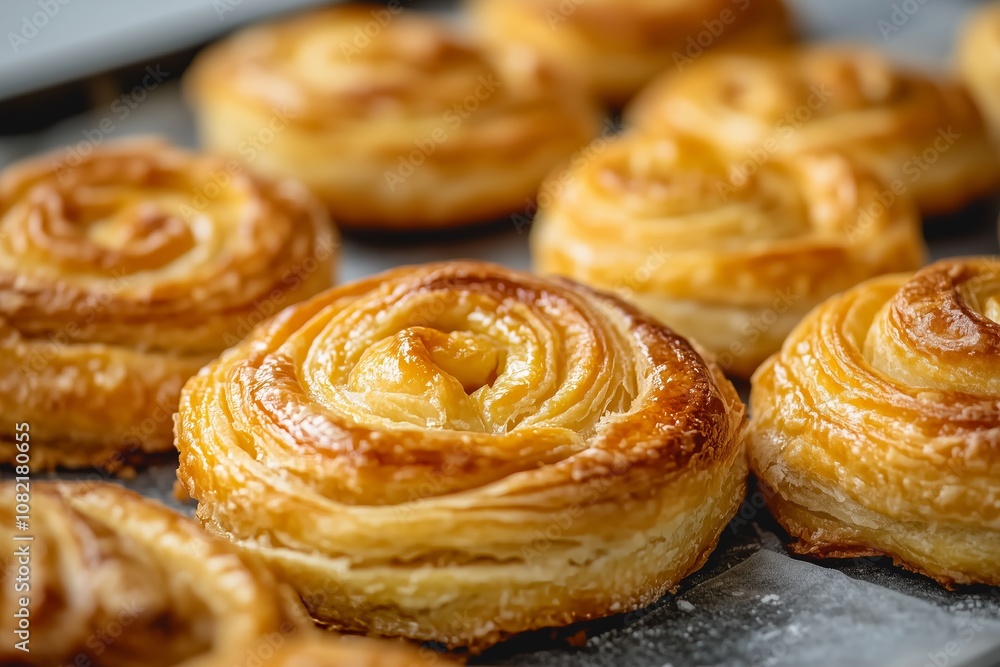 Puff pastries with golden flaky layers Puff pastries with golden flaky layers