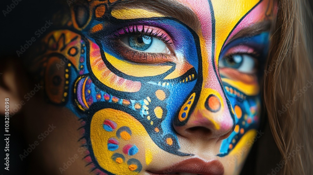 Close-up of a Woman's Face with Abstract Colorful Makeup Close-up of a Woman's Face with Abstract Colorful Makeup