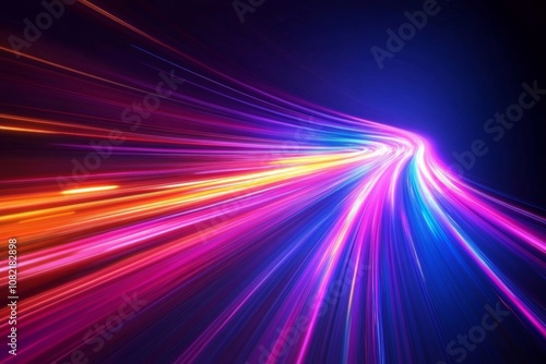 abstract light trail effect on a black background, Generative AI