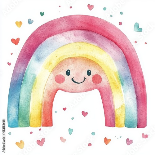 watercolor rainbow smiling for kids illustration clipart