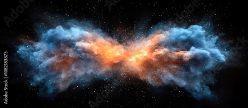 Abstract blue and orange smoke burst with a black background.