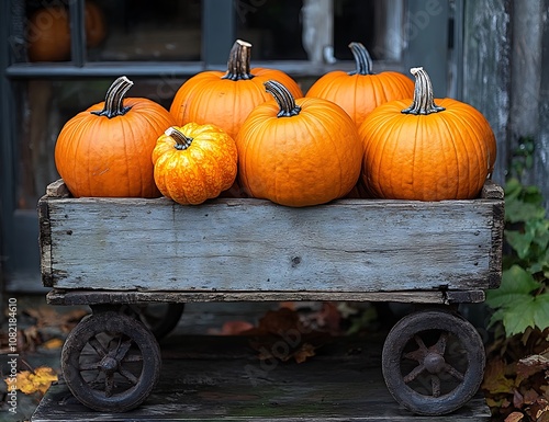 Group of Pumpkins on a Cart