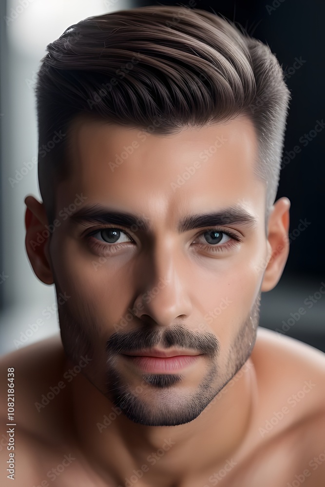 Obraz premium ia generated. look of a man man looking straight ahead. portrait of a man. portrait of a person. 
