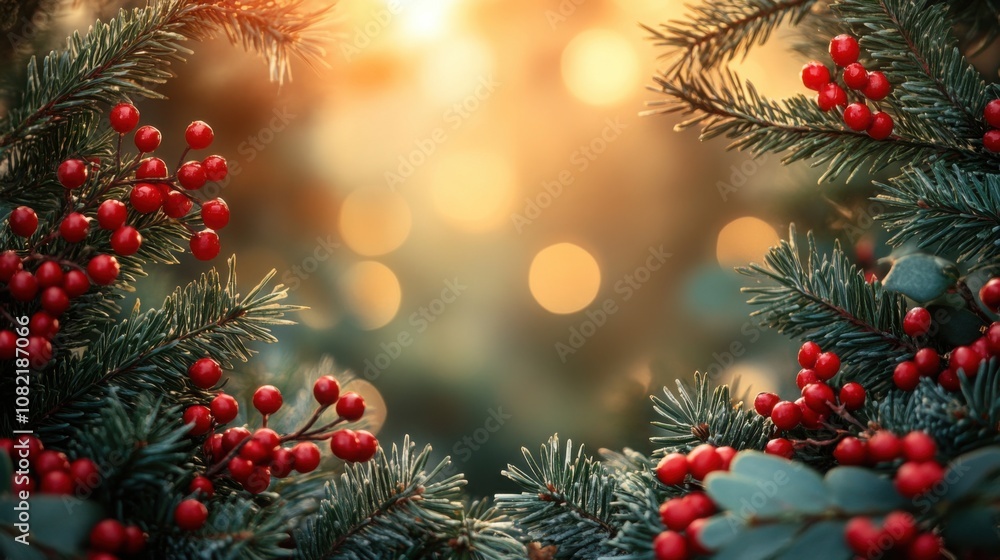 A stunning holiday-themed image showcasing vibrant red berries amidst soft-focus evergreen branches, creating a warm festive atmosphere. A stunning holiday-themed image showcasing vibrant red berries amidst soft-focus evergreen branches, creating a warm festive atmosphere.