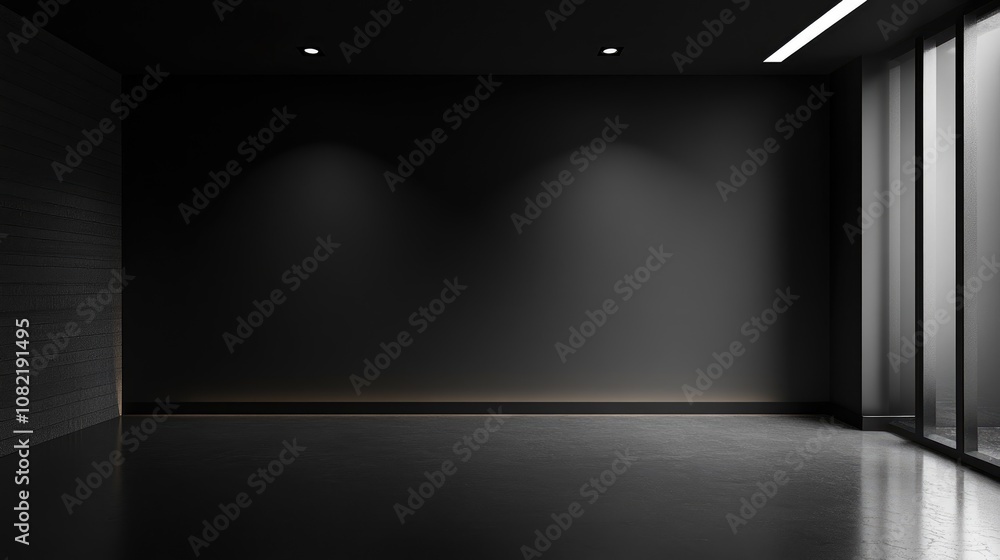 Elegant dark room at night featuring negative space with a blank wall and ample copy space Elegant dark room at night featuring negative space with a blank wall and ample copy space