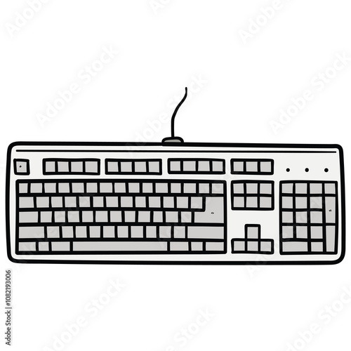 Hand drawn cartoon gray wired computer keyboard on white background.