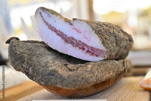 Guanciale or Pork cheek is a salami and is a typical food from the Rome area and the Lazio region that is used as a condiment for pasta alla amatriciana, alla gricia and pasta carbonara