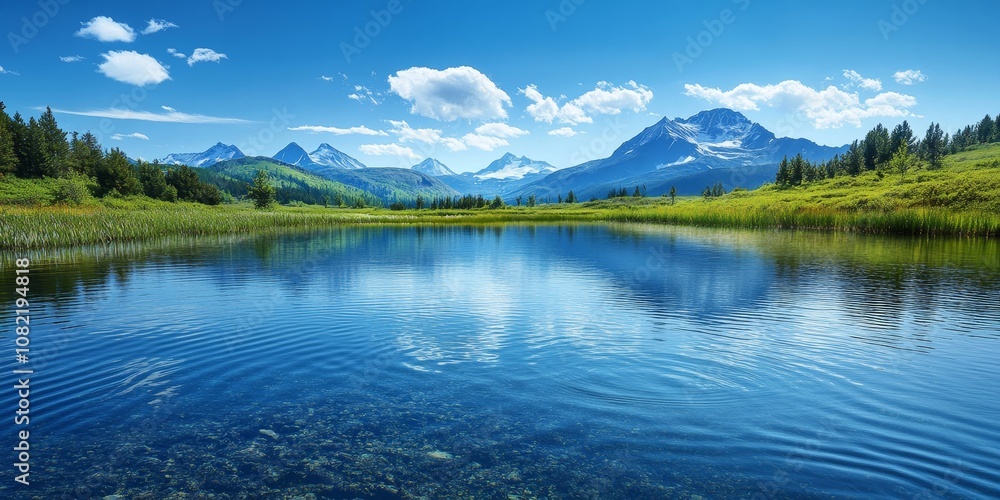 crystal-clear mountain lake reflecting the surrounding peaks, Generative AI crystal-clear mountain lake reflecting the surrounding peaks, Generative AI