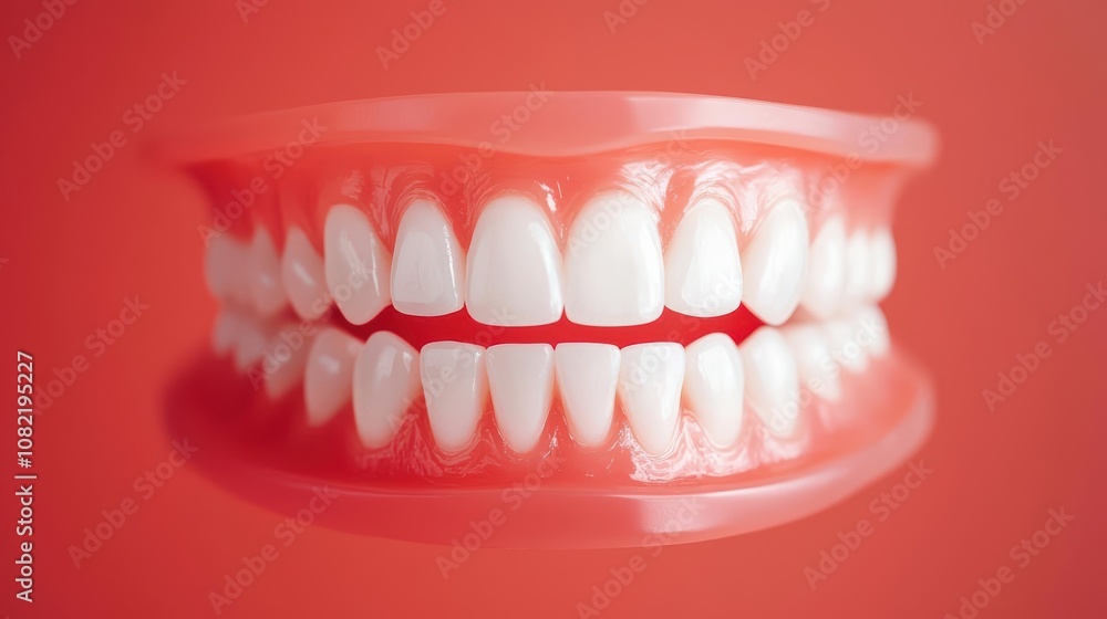 Obraz premium Dentures for the elderly, Detailed view of dentures in supportive structure, promoting oral health, dentures, daily use, oral care