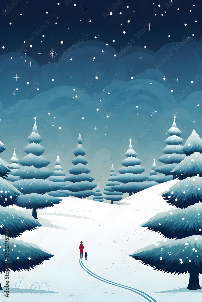 Fototapeta premium Illustration of a Christmas scene with minimalist aesthetics and open spaces AI generated illustration
