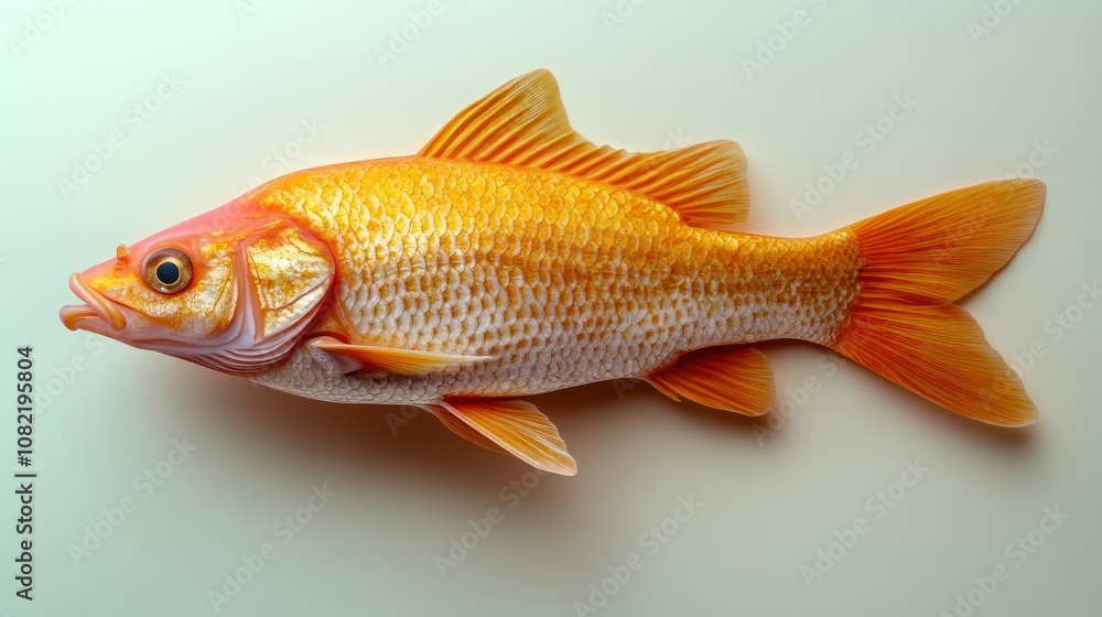 A detailed depiction of a vibrant orange fish on a light background. A detailed depiction of a vibrant orange fish on a light background.