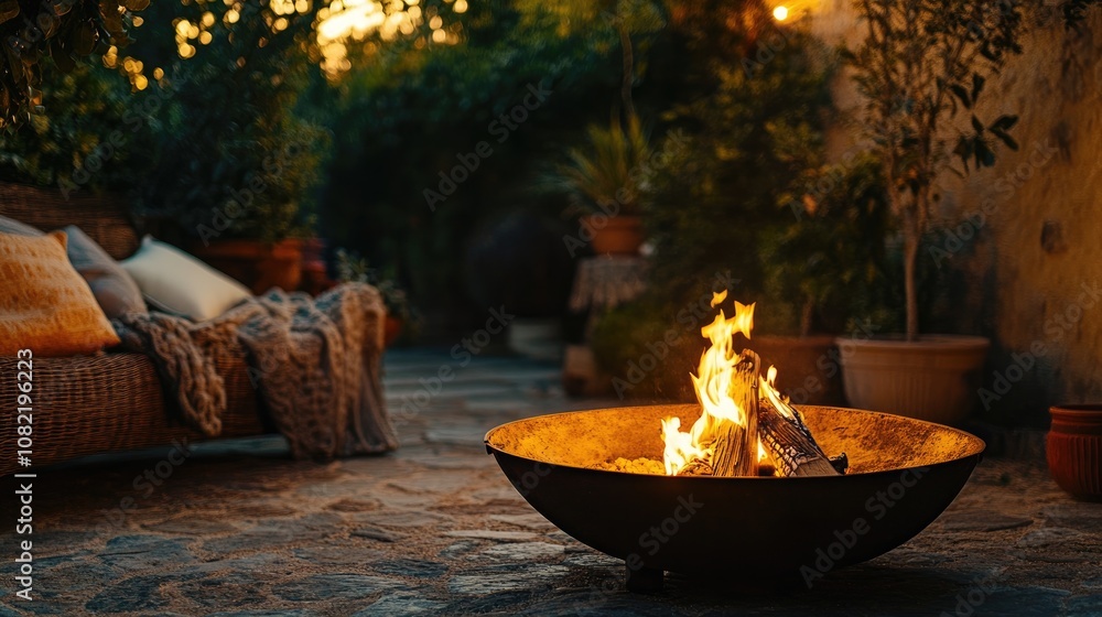 Cozy outdoor space featuring a warm fire pit and flickering flames Cozy outdoor space featuring a warm fire pit and flickering flames