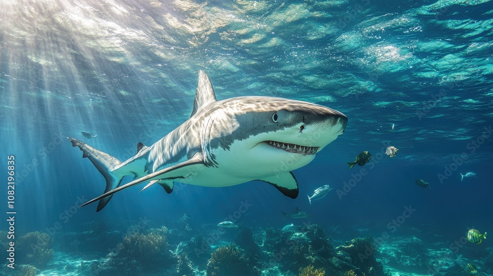 Fototapeta premium Powerful shark swimming in the ocean