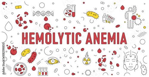 Hemolytic anemia banner. Editable stroke. Vector illustration