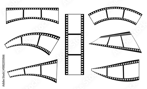 35mm film strip collection vector design set with 3 frames on white background. Black film reel symbol illustration to use for photography, television, cinema, photo frame.
