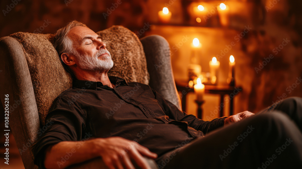 Older Man Relaxing with Aromatherapy Older Man Relaxing with Aromatherapy