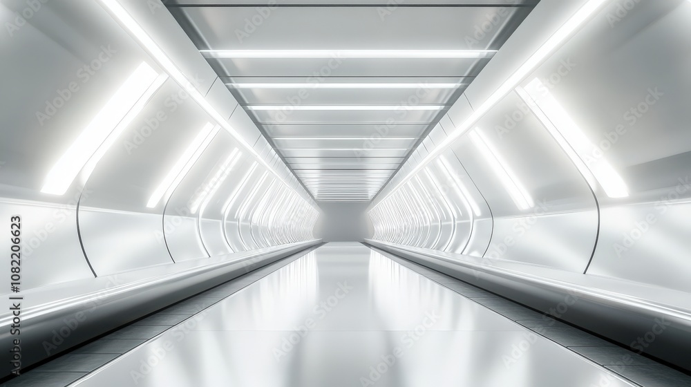 Futuristic White Corridor with Bright Lights Futuristic White Corridor with Bright Lights