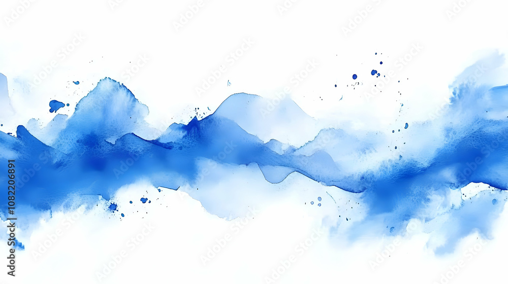 Abstract Watercolor Painting: Blue Hues Flowing Across White Background, Creating a Serene and Dreamlike Landscape. Abstract Watercolor Painting: Blue Hues Flowing Across White Background, Creating a Serene and Dreamlike Landscape.