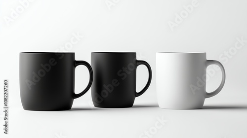 Three monochrome mugs on a white background