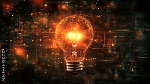 A glowing light bulb in a futuristic digital background, symbolizing innovation and new ideas.