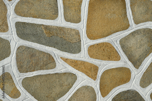 The surface of the stone floor with white seams Traditional cobblestone white painted pattern pavement