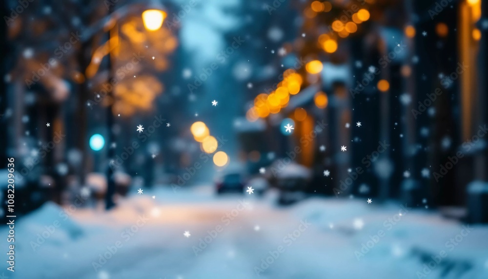 Cozy Winter Evening in the City with Snowflakes and Festive Lights
Cozy Winter Evening in the City with Snowflakes and Festive Lights