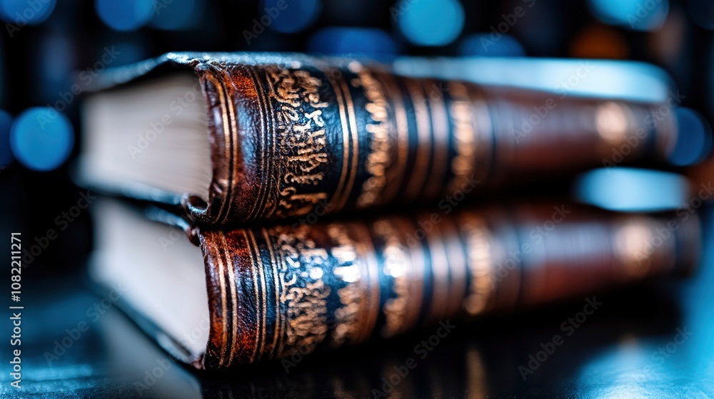 Stack of Leatherbound Books on a Dark Background Stack of Leatherbound Books on a Dark Background