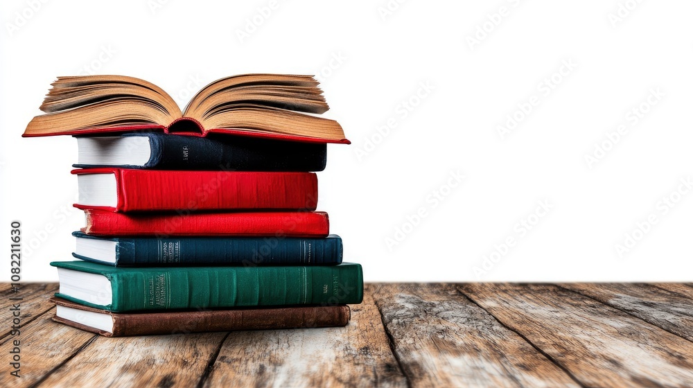 Stack of Books on Wooden Table Stack of Books on Wooden Table