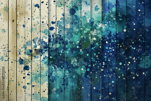 Abstract Watercolor Splashes on Wooden Background. photo