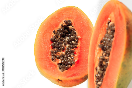 Papaya fruit (Carica papaya) on isolated white background, (pepaya di latar belakang warna putih)  photo