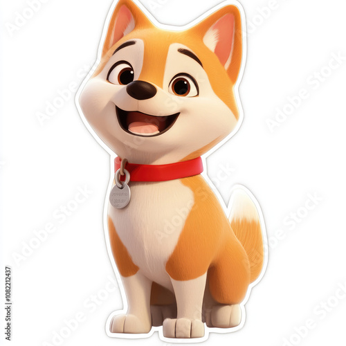 A minimalist, digital illustration of a smiling puppy against a transparent background.