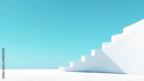 Architecture banner. Curved white wall composed of cubes. Minimalist 3D render. Design background