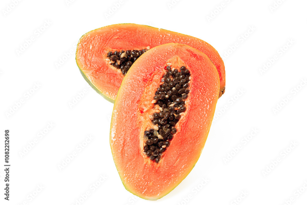 Papaya fruit (Carica papaya) on isolated white background, (pepaya di latar belakang warna putih) Papaya fruit (Carica papaya) on isolated white background, (pepaya di latar belakang warna putih)