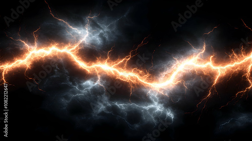 Fiery Orange and Icy Blue Lightning Bolts Clash in Dramatic Abstract Background