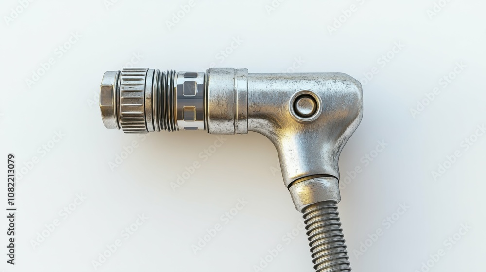 Hose nozzle on a white background, top view, sharp details