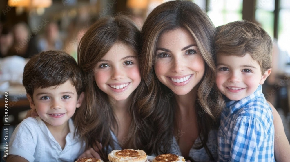 Happy Family Enjoying Food Together in a Bright Cafe Setting with Joyful Expressions and Delicious Treats in a Heartwarming Atmosphere Happy Family Enjoying Food Together in a Bright Cafe Setting with Joyful Expressions and Delicious Treats in a Heartwarming Atmosphere