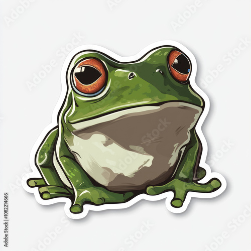 cartoon illustration of a green tree frog with big, red eyes. photo