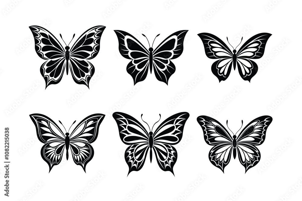 Butterfly design, labeled linocut vector illustration. Butterfly design, labeled linocut vector illustration.