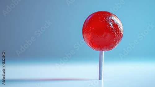 Bright red lollipop on a simple surface studio setting food photography minimalist style close-up perspective sweet treat concept