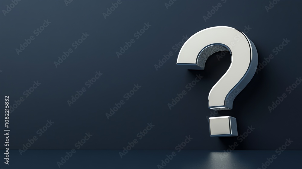 A silver question mark in a 3D rendering. A silver question mark in a 3D rendering.