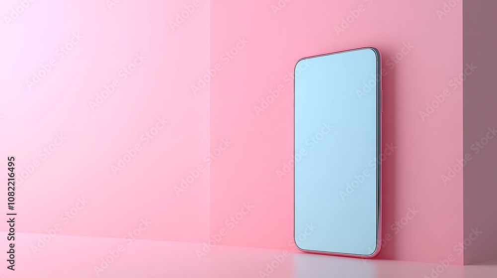 A smartphone with a blue screen on a pink background. A smartphone with a blue screen on a pink background.