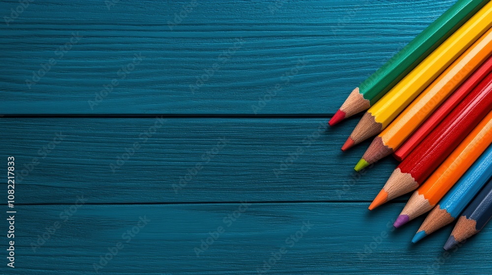 Obraz premium Colorful Pencils on Blue Wooden Background