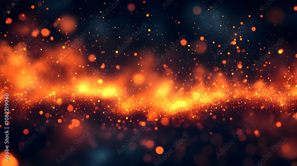 Glowing Embers Dance in Dark Abstract Background, Shimmering with Golden Light, Creating a Fiery, Magical Atmosphere. Glowing Embers Dance in Dark Abstract Background, Shimmering with Golden Light, Creating a Fiery, Magical Atmosphere.
