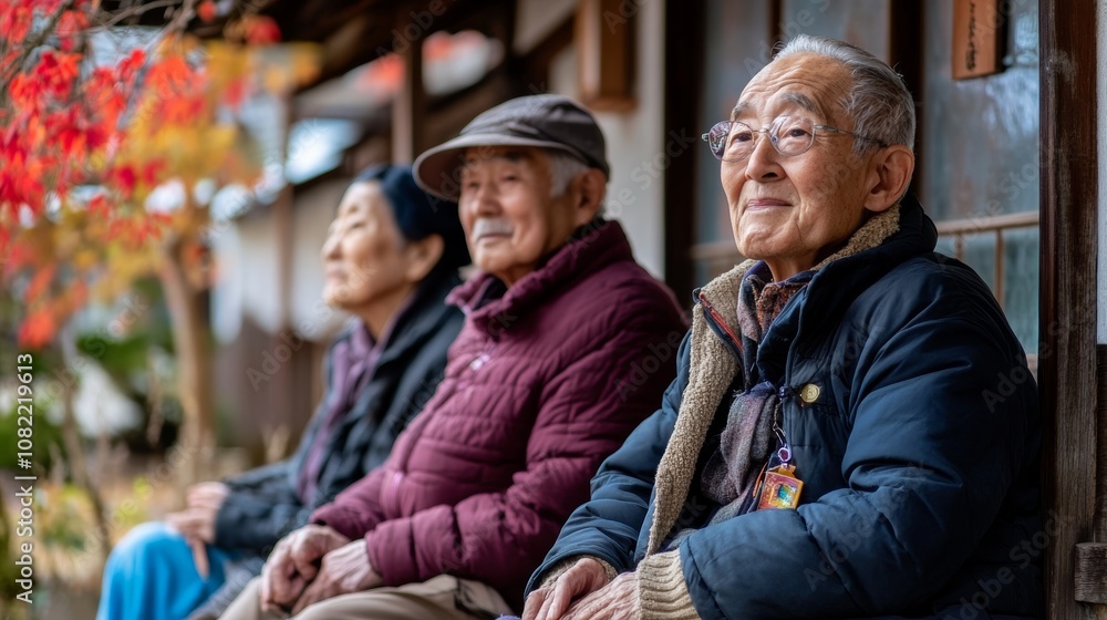 Fototapeta premium Elderly people at ease, sitting comfortably and enjoying quiet relaxation, creating a sense of peace and tranquility