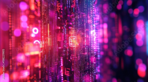 Wallpaper Mural Abstract digital background with glowing lines and data in red and pink color. Torontodigital.ca