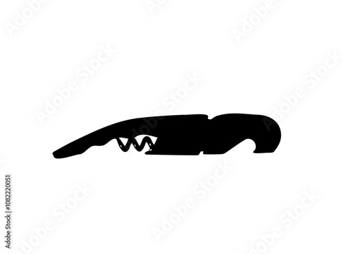 Black Corkscrew Icon, Wine Bottle Opener Symbol, Metal Cork Screw Silhouette on White Background