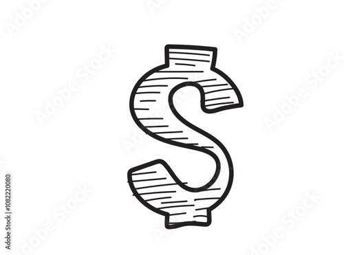 Hand drawn dollar icon, USA currency sign, usd coin symbol, dollars ink drawing, price vector illustration