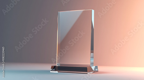 Empty acrylic award design mockup, blank glass trophy mockup. Template for a transparent crystal prize plate.
