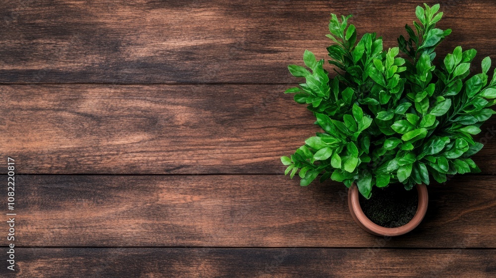 Green Plant in Pot on Rustic Wooden Background Green Plant in Pot on Rustic Wooden Background