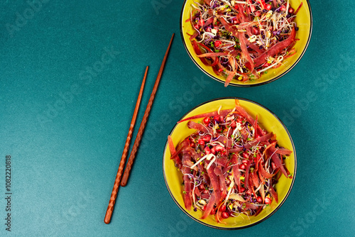 Healthy salad with sprouts and lettuce. photo